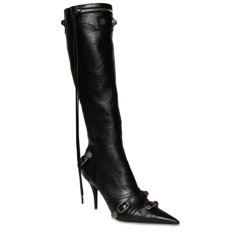 New-Fashion-Luxury-Pointed-Toe-Stiletto-Women-s-Shoes-Retro-Metal-Buckle-Zipper-Knee-High-Boots-3