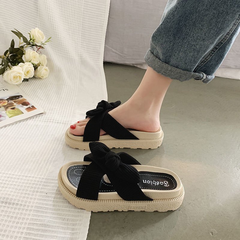 New-Style-Fairy-Style-Lady-Summer-Slippers-Thick-Platform-Flat-Sandals-with-Butterfly-Knot-Summer-Flip-5