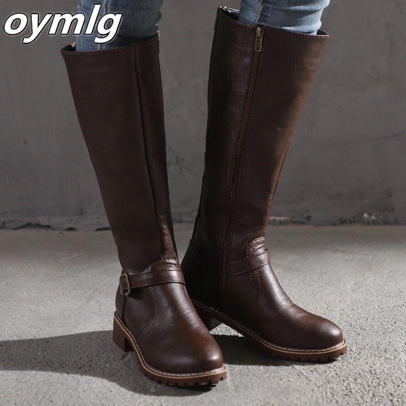 Thigh-high-Boots-brown-Women-Vintage-leather-Square-Heel-Zipper-knee-height-buckle-Boot-Keep-Warm-3