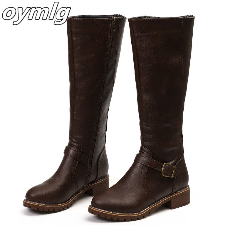 Thigh-high-Boots-brown-Women-Vintage-leather-Square-Heel-Zipper-knee-height-buckle-Boot-Keep-Warm-4