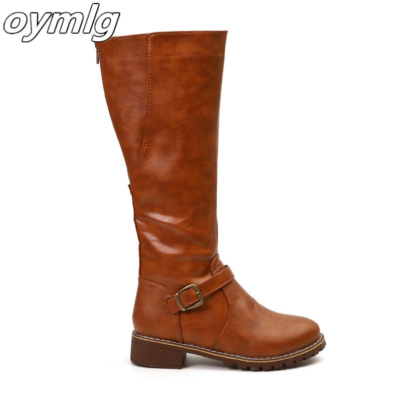 Thigh-high-Boots-brown-Women-Vintage-leather-Square-Heel-Zipper-knee-height-buckle-Boot-Keep-Warm-5